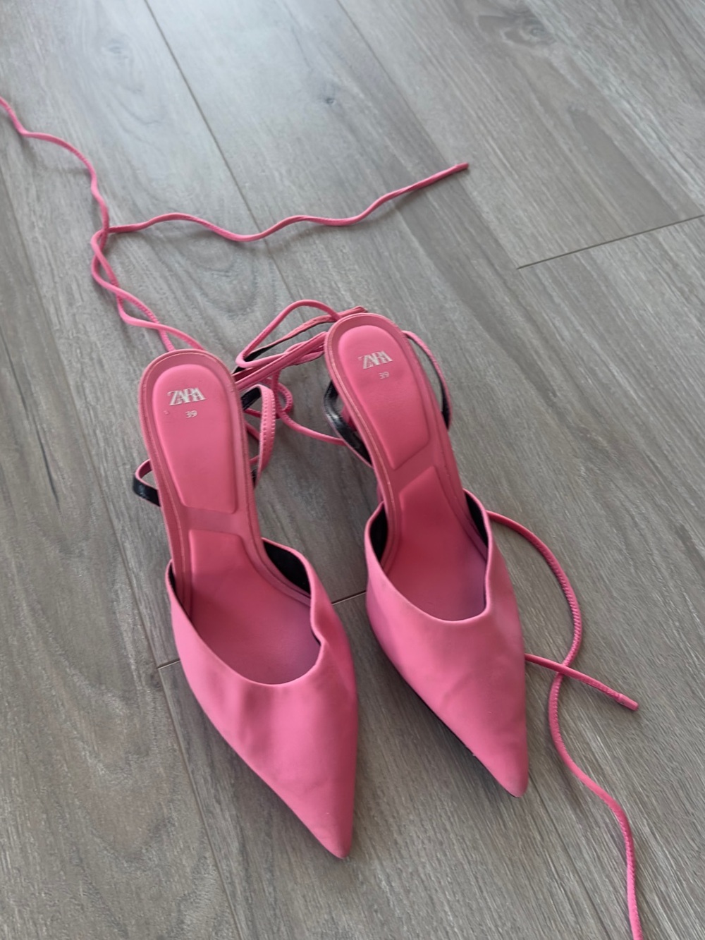 Zara Rose-Pink Pointed Lace-Up Slingback Heels